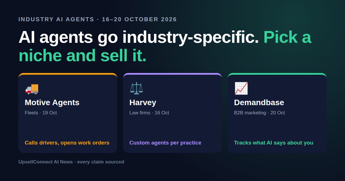 Cover: three industry AI agent launches from Motive, Harvey and Demandbase between 16 and 20 October 2026